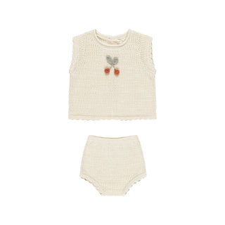 Rylee & Cru Scallop Crochet Baby Set - Cherry