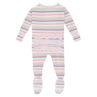 KicKee Pants Print Layette Ruffle Footie with 2 Way Zipper - Ice Cream Stripe