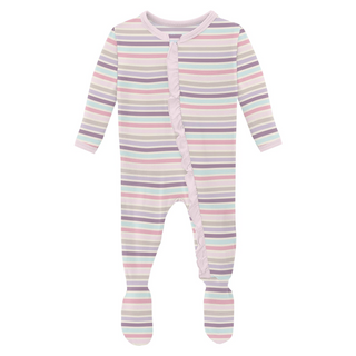 KicKee Pants Print Layette Ruffle Footie with 2 Way Zipper - Ice Cream Stripe