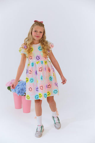 Lola and The Boys Rainbow Emoji Sequin Dress