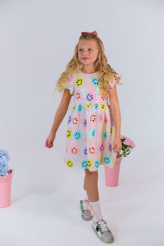 Lola and The Boys Rainbow Emoji Sequin Dress