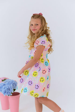 Lola and The Boys Rainbow Emoji Sequin Dress