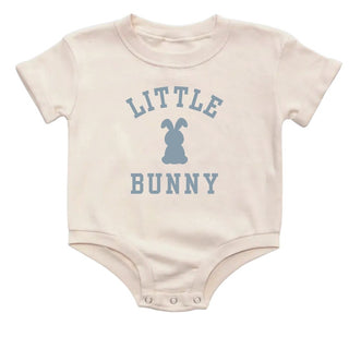 Sweet Wink Little Bunny Steel Blue Easter Short Sleeve Romper - Natural