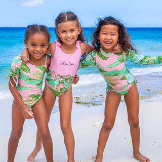 Shade Critters, Shade Critters Cabana Palms Girls Shimmer Belted One Piece Swimsuit - Basically Bows & Bowties