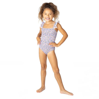 Shade Critters Flower Power Purple Smocked One Piece Swimsuit