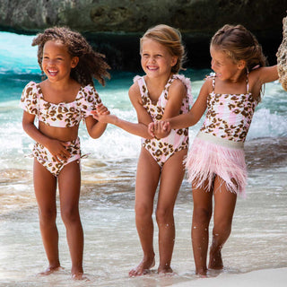 Shade Critters Metallic Leopard Girls High Waist Two Piece Swimsuit