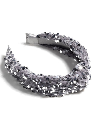 Shiraleah Knotted Sequin Headband - Grey, Shiraleah, cf-type-headband, cf-vendor-shiraleah, Grey, Headband, Sequin, Sequin Headband, Shiraleah, Silver, Winter Wonderland, Headband - Basically