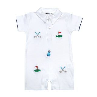 Sammy + Nat Golf Embroidered Pima Cotton Polo Romper - Blue