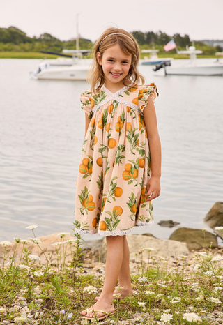 Pink Chicken Girls Katherine Dress - Pink Botanical Oranges