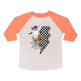 Sweet Wink Checker Ghost Halloween 3/4 Shirt - Heather / Orange