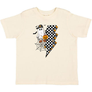 Sweet Wink Checker Ghost Halloween Short Sleeve Tee - Natural