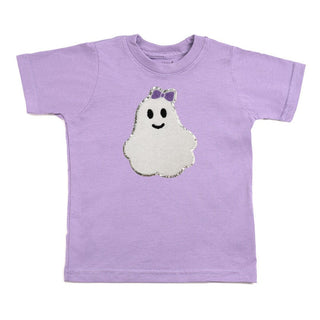 Sweet Wink Girly Ghost Patch Halloween Short Sleeve Tee - Lavender