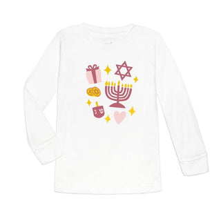 Sweet Wink Hanukkah Doodle Long Sleeve Tee - White