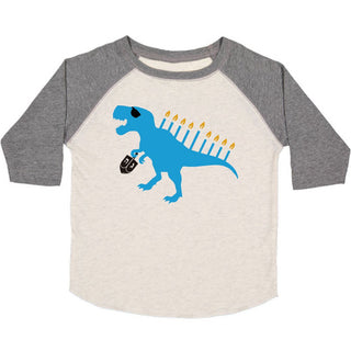 Sweet Wink Menorasaurus Hanukkah 3/4 Raglan Shirt, Sweet Wink, Boys Hanukkah, cf-size-2t, cf-size-3t, cf-size-4t, cf-size-5-6y, cf-size-7-8y, cf-type-tee, cf-vendor-sweet-wink, Chanukah, Hanu