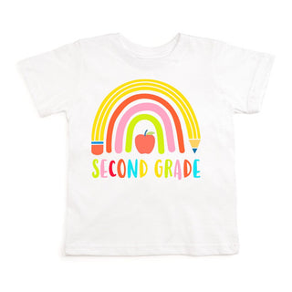 Sweet Wink Pencil Rainbow Second Grade S/S White Tee, Sweet Wink, 1st Day of 2nd Grade, 1st Day of School, 1st Day of Second Grade, 2nd Grade, Back to School, cf-size-7-8y, cf-size-9-10y, cf-