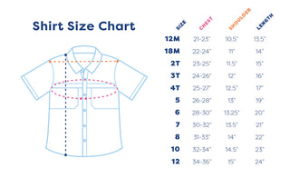 BlueQuail Clothing Co Shirt Size Chart