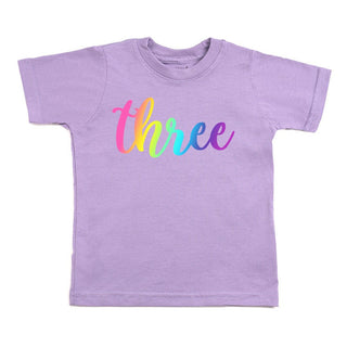 Sweet Wink Three Bright Rainbow S/S Lavender Tee, Sweet Wink, 3rd Birthday, Birthday, Birthday Girl, cf-size-2t, cf-size-3t, cf-size-4t, cf-type-short-sleeve-tee, cf-vendor-sweet-wink, Happy 