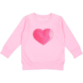 Sweet Wink Heart Sequin Patch Valentine's Day Sweatshirt - Pink