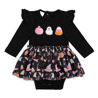 Sweet Wink Boo Halloween Long Sleeve Tutu Bodysuit