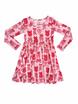 In My Jammers Valentine's Bow Long Sleeve Twirl Dress