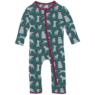 KicKee Pants Cedar Santa Dogs Coverall with 2 Way Zipper, KicKee Pants, All Things Holiday, Cedar Santa Dogs, cf-type-coverall, cf-vendor-kickee-pants, Christmas, Christmas Pajamas, Coverall,