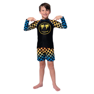 Appaman Mid Length Swim Trunks & Rashguard Set - Checkerboard