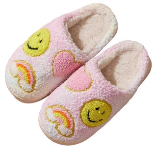 Malibu Sugar Fuzzy Slippers - Pastel Rainbow Smiley