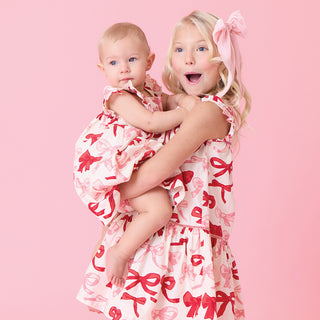 Pink Chicken Baby Girls Camelia Dress Set - Valentines Bows