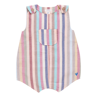 Pink Chicken Blue Rooster Baby Boys Noah Romper - Multi Vintage Stripe