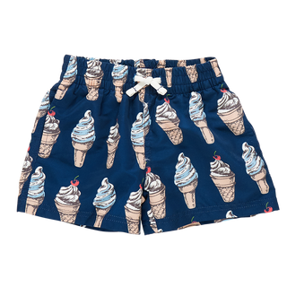 Blue Rooster Boys Swim Trunks - Navy Soft Serve, Pink Chicken, Boys Swim Trunk, ice cream, ice cream cone, Pink Chicken, Pink Chicken SS23, Pink Chicken Swimsuit, Pink Chicken Swimwear, Soft 