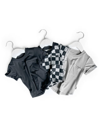 Little Bipsy Pocket Tee - Pewter Check, Little Bipsy Collection, Checker, Checkered, Jaxton Collection, LBSS23, Little Bipsy, Little Bipsy Pocket Tee, Little Bipsy Tee, Pewter, Pewter Check, 