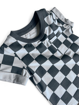 Little Bipsy Pocket Tee - Pewter Check, Little Bipsy Collection, Checker, Checkered, Jaxton Collection, LBSS23, Little Bipsy, Little Bipsy Pocket Tee, Little Bipsy Tee, Pewter, Pewter Check, 