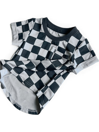 Little Bipsy Pocket Tee - Pewter Check, Little Bipsy Collection, Checker, Checkered, Jaxton Collection, LBSS23, Little Bipsy, Little Bipsy Pocket Tee, Little Bipsy Tee, Pewter, Pewter Check, 