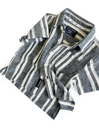 Little Bipsy Linen Button Up - Charcoal Stripe, Little Bipsy Collection, Bahama Breeze, cf-size-12-18-months, cf-size-2-3, cf-size-3-4, cf-size-5-6, cf-size-7-8, cf-type-apparel-&-accessories