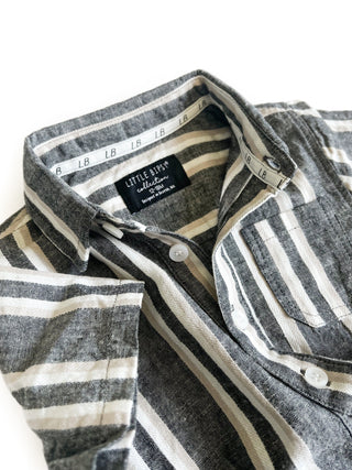 Little Bipsy Linen Button Up - Charcoal Stripe, Little Bipsy Collection, Bahama Breeze, cf-size-12-18-months, cf-size-2-3, cf-size-3-4, cf-size-5-6, cf-size-7-8, cf-type-apparel-&-accessories