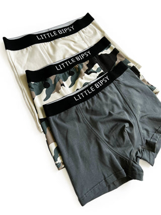 Little Bipsy Boxer Brief 3 Pack - Pewter Camo Mix, Little Bipsy Collection, Boxer Briefs, Boy underwear, Boys Boxer Briefs Set, cf-size-1-2, cf-size-2-3, cf-size-3-4, cf-size-5-6, cf-size-6-7