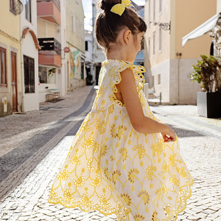 Pink Chicken Girls Cynthia Dress - Bright Yellow Eyelet