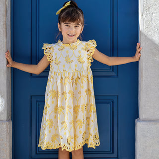 Pink Chicken Girls Cynthia Dress - Bright Yellow Eyelet