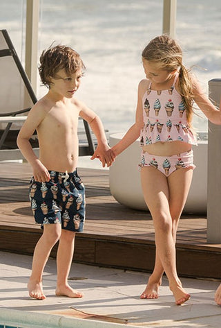 Blue Rooster Boys Swim Trunks - Navy Soft Serve, Pink Chicken, Boys Swim Trunk, ice cream, ice cream cone, Pink Chicken, Pink Chicken SS23, Pink Chicken Swimsuit, Pink Chicken Swimwear, Soft 