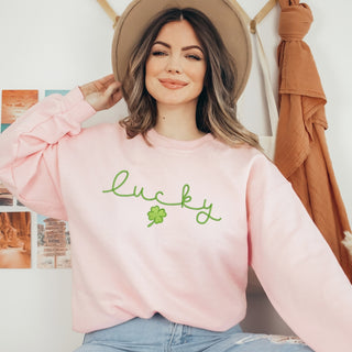 Benny & Ray, Lucky St. Patrick's Day Embroidered Unisex Sweatshirt - Pink - Basically Bows & Bowties