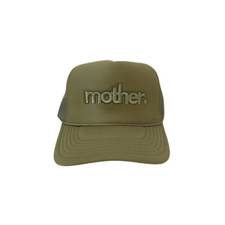 "Mother." Embroidered Trucker Hat - Olive