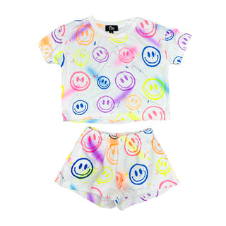 FBZ Air Brush Neon Smiley Splatter White Shorts