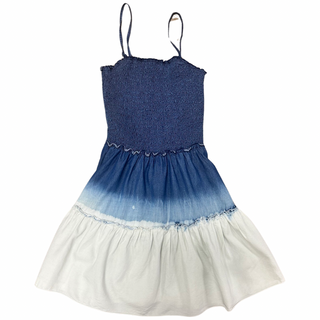 FBZ Rayon Denim Ombre Wash Smocked Tiered Dress