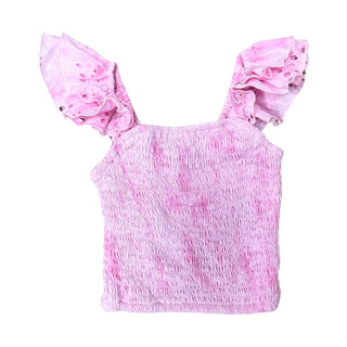 FBZ Pink Tie Dye Eyelet Smocked Top