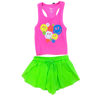 FBZ Neon Smiley Rhinestone Neon Pink Tank