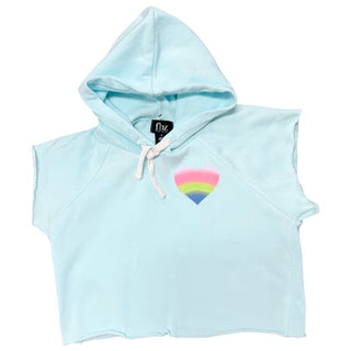 FBZ Rainbow Ombre Heart Blue Short Sleeve Raw Edge Hoodie