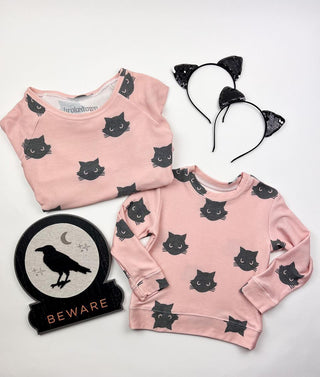 Brokedown Clothing Kid's Black Cat Sweatshirt - Peachy Pink, Brokedown Clothing, 1st Halloween, Black Cat, Brokedown, Brokedown Clothing, Brokedown Clothing Halloween, Brokedown Clothing Momm