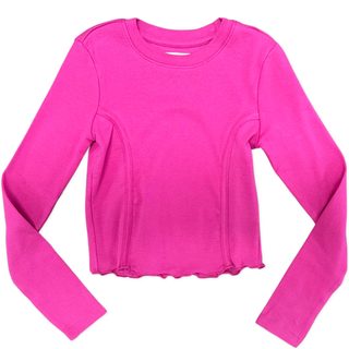 Paper Flower Magenta Ribbed Crop Long Sleeve Tee, Paper Flower, cf-size-large-12, cf-size-medium-8-10, cf-size-small-7, cf-size-xlarge-14, cf-type-shirts-&-tops, cf-vendor-paper-flower, Crop,