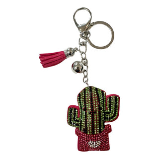 Rhinestone Happy Cactus Keychain