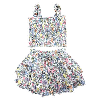 FBZ White Multi Floral Tiered Skirt